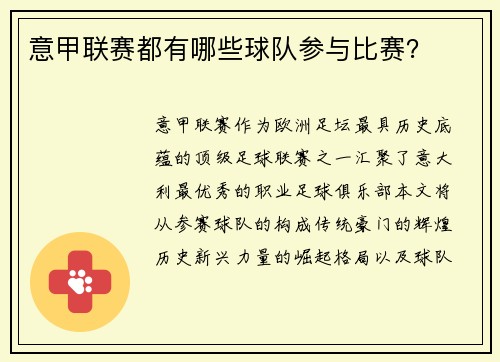 意甲联赛都有哪些球队参与比赛？